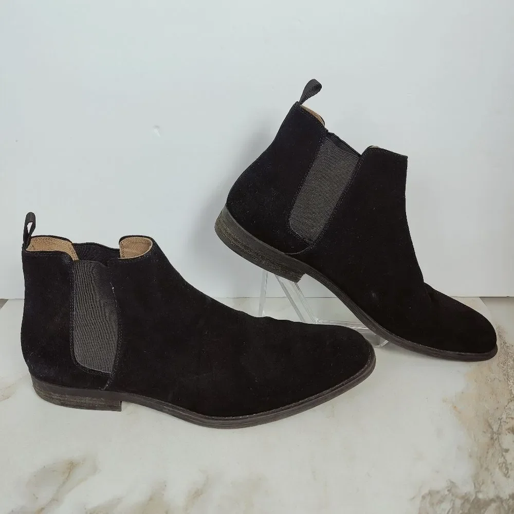 Aldo Men's Black Suede Almond Toe Chelsea Boots, Sz 12